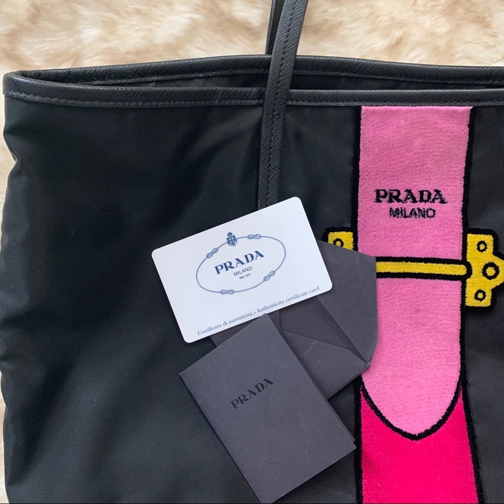 Prada Black & Velvet Nylon Tessuto Ricamo Tote Bag - Picture 5 of 9